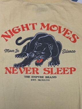 Empyre Yellow Tee w/ Black Panther "NIGHT MOVES NEVER SLEEP" MOVE IN SILENCE! M.